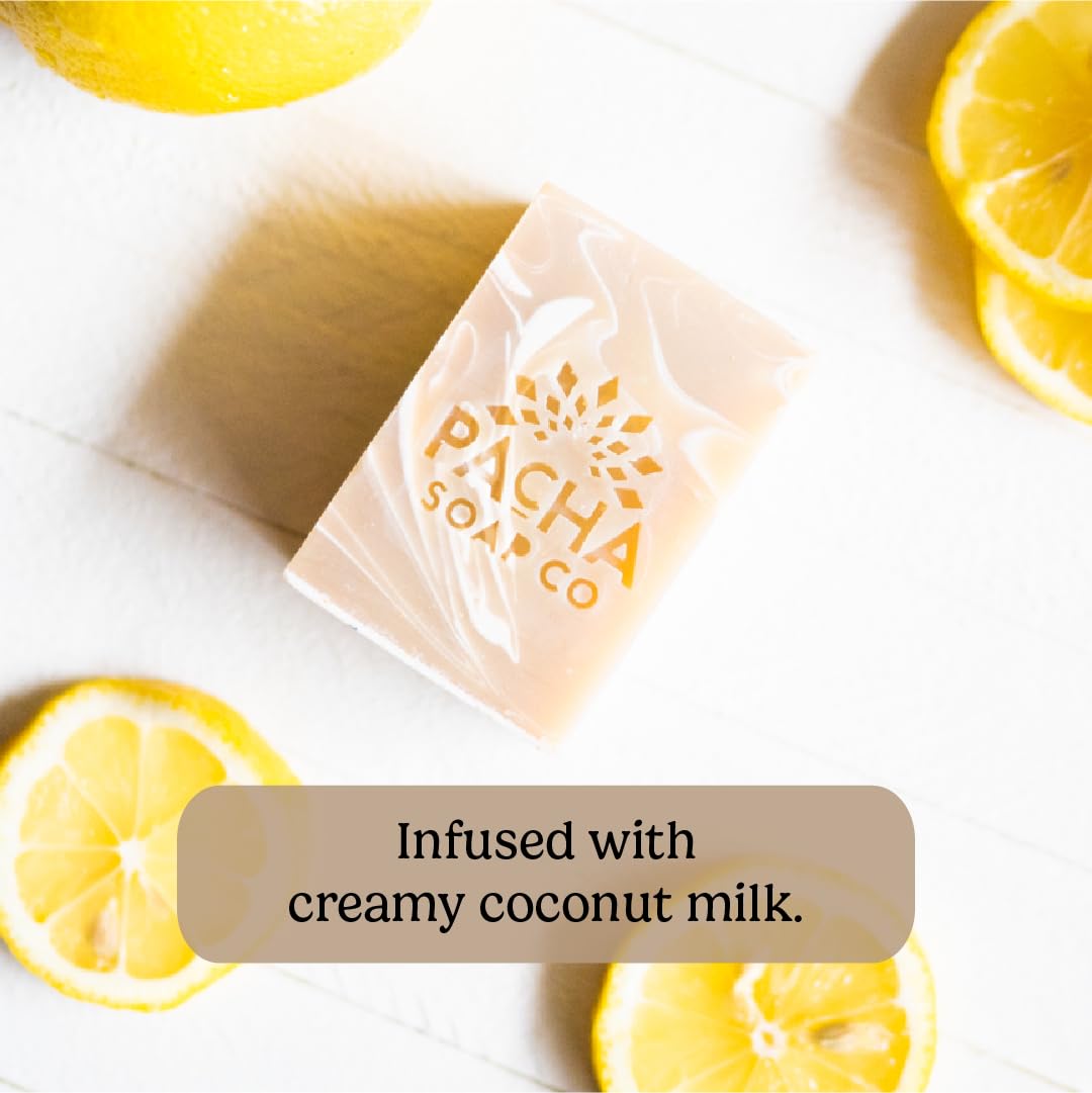 Pacha Soap Co. Bar Soap, Earthy Clean Bundle, 3-Pack (4 oz ea) - Coconut Lemon, Dirty Hippie, and Charcoal - Premium, Handcrafted, Hydrating, Natural Face Wash, Hand Cleanser, Soothing Essential Oils