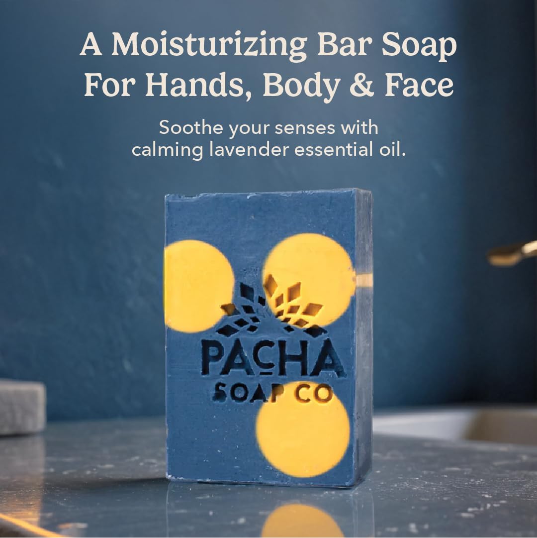 Pacha Soap Co. Bar Soap, Bright Bubbles Bundle - Jasmine Gardenia, Lavender & Blue Tansy & Pachafetti, Handmade, Hydrating, Artisan Face Wash, Hand Cleanser & Body Wash, Made in USA, 3-Pack (4 oz ea)