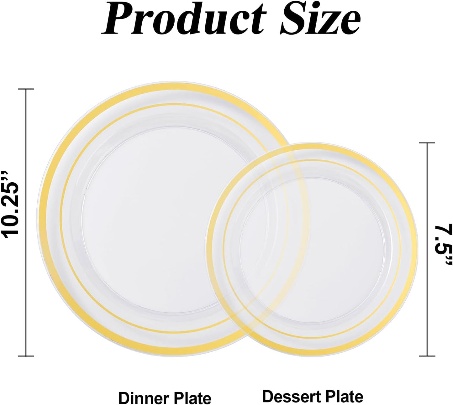 200PCS Gold Plastic Plates Set, 100 10.25 inch Dinner Plate and 100 7.5 inch Dessert Plates, Premium Disposable Plates for Party, Wedding