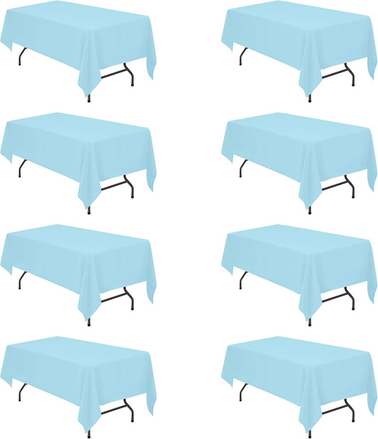 BRILLMAX 8 Pack Light Blue Tablecloths for 6 Foot Rectangle Tables 60 x 102 Inch - 6ft Rectangular Bulk Linen Polyester Fabric Washable Cloth Cover for Wedding Reception Banquet Birthday Party