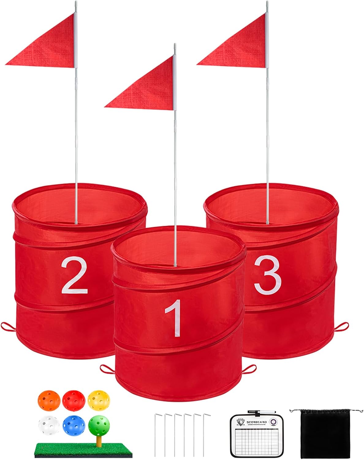 Golf Bucket Yard Game, Backyard Golf Game for Adults Kids, Portable 3 Hole Golf Course for Outdoor, Lawn, Park, Beach, Yard, Field Day, Family Reunion, Party Chipping Games