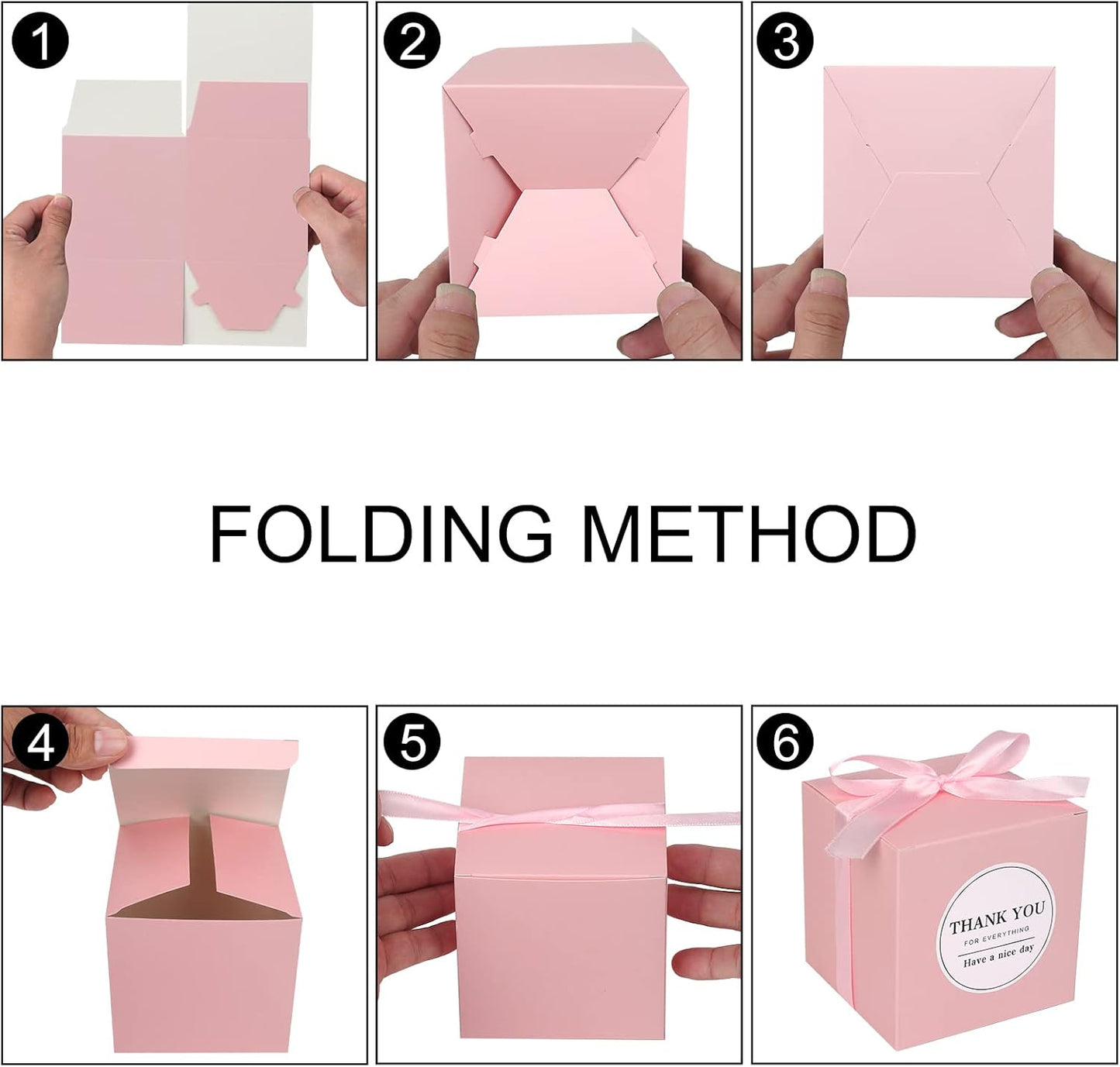 COTOPHER Small Gift Boxes 60 Pack 4x4x4 inches Pink Gift Boxes with Lids for Gifts, Crafting, Wedding Party Favor, Cupcake Boxes, Candy, Bridesmaids Proposal Box with Ribbons and Stickers (Pink, 60