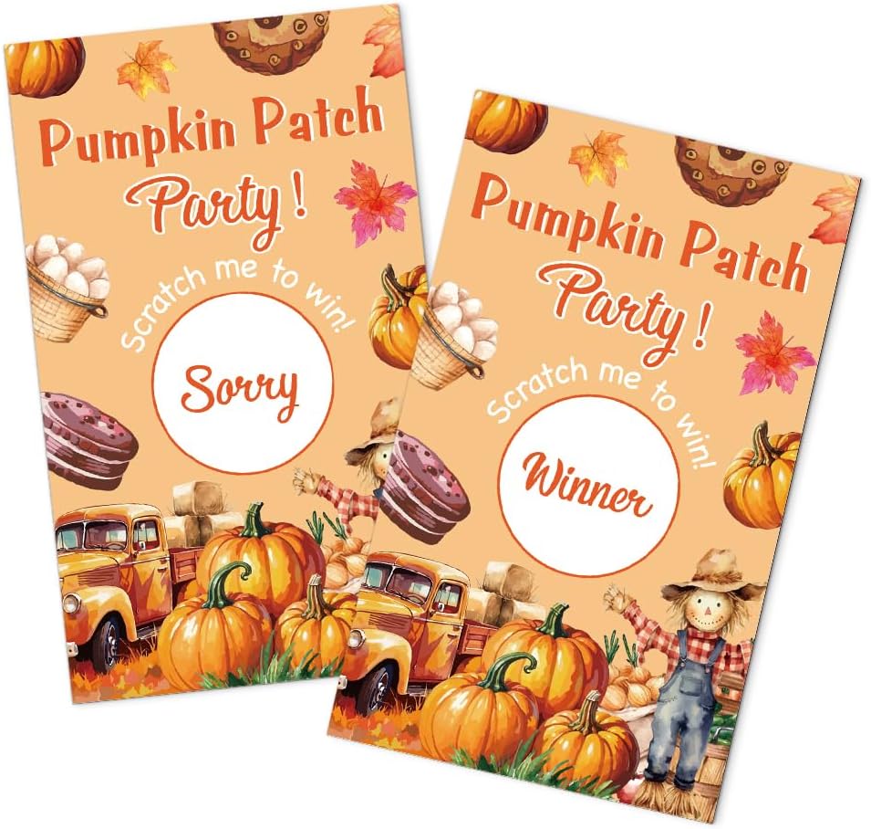 50 Pack Pumpkin Thanksgiving Theme Patch Scratch Off Game, Funny Scratch Cards for Fall Party Game, Thanksgiving Raffle Tickets for Birthday Games, Baby Shower, Thank You Party Games