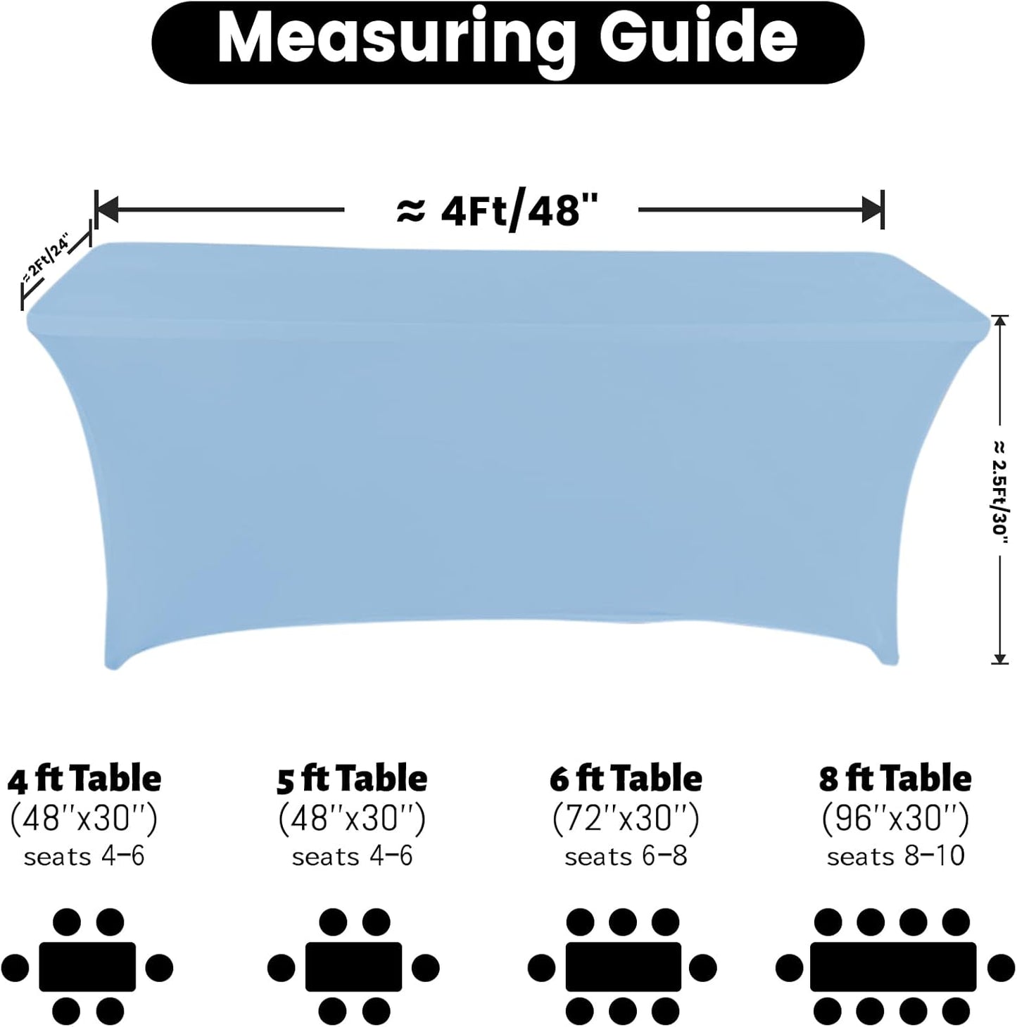 Spandex Table Cover 4 ft. Fitted Polyester Tablecloth Stretch Table Cover Table Topper Open Back - Lightblue