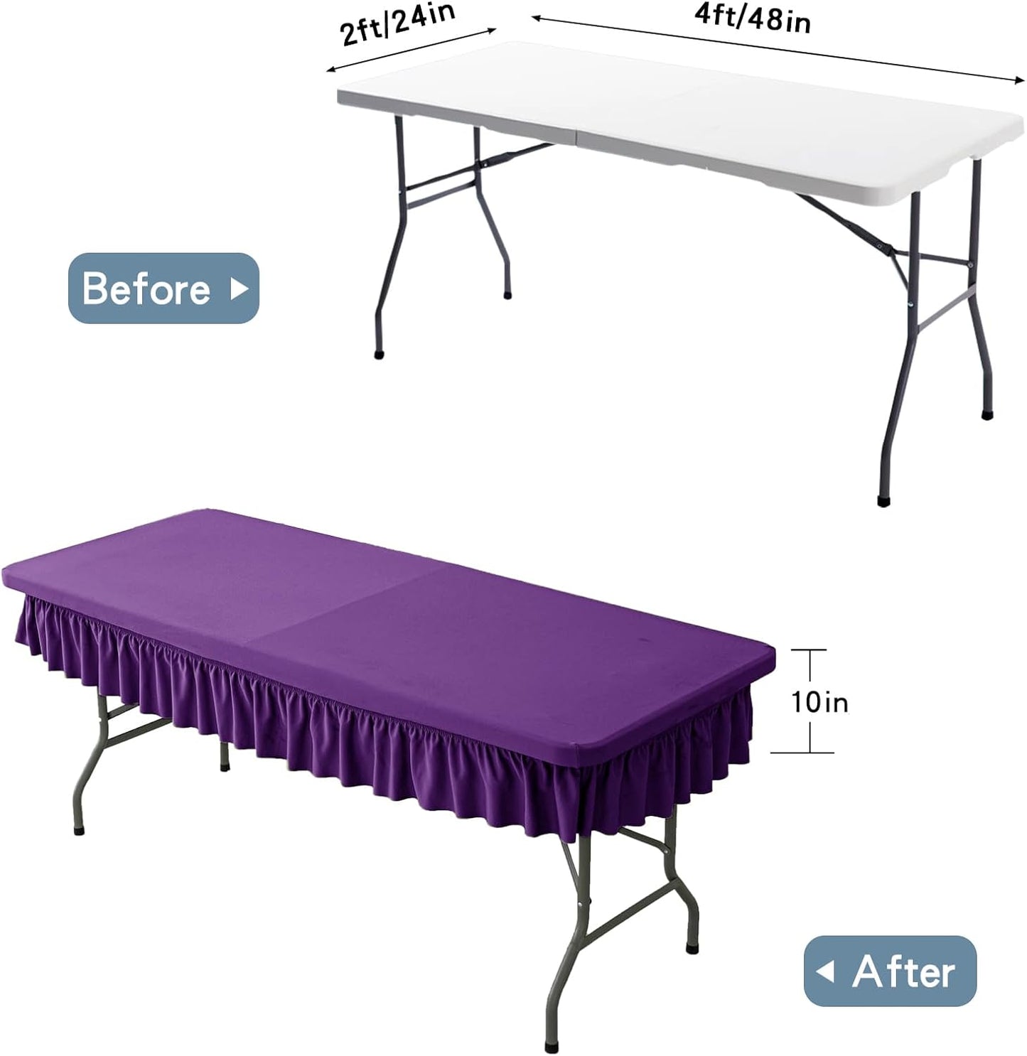 4ft Purple Stretch Tablecloth for Rectangular Tables - Flared Wrap Design, Waterproof, Wrinkle-Resistant, Washable - Ideal for Weddings, Parties, Banquets & Table Protection