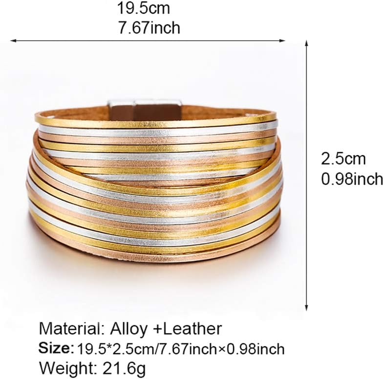 Fesciory Leather Wrap Bracelets for Women, Boho Leopard Multi-Layer Crystal Beads Cuff Bracelet Jewelry