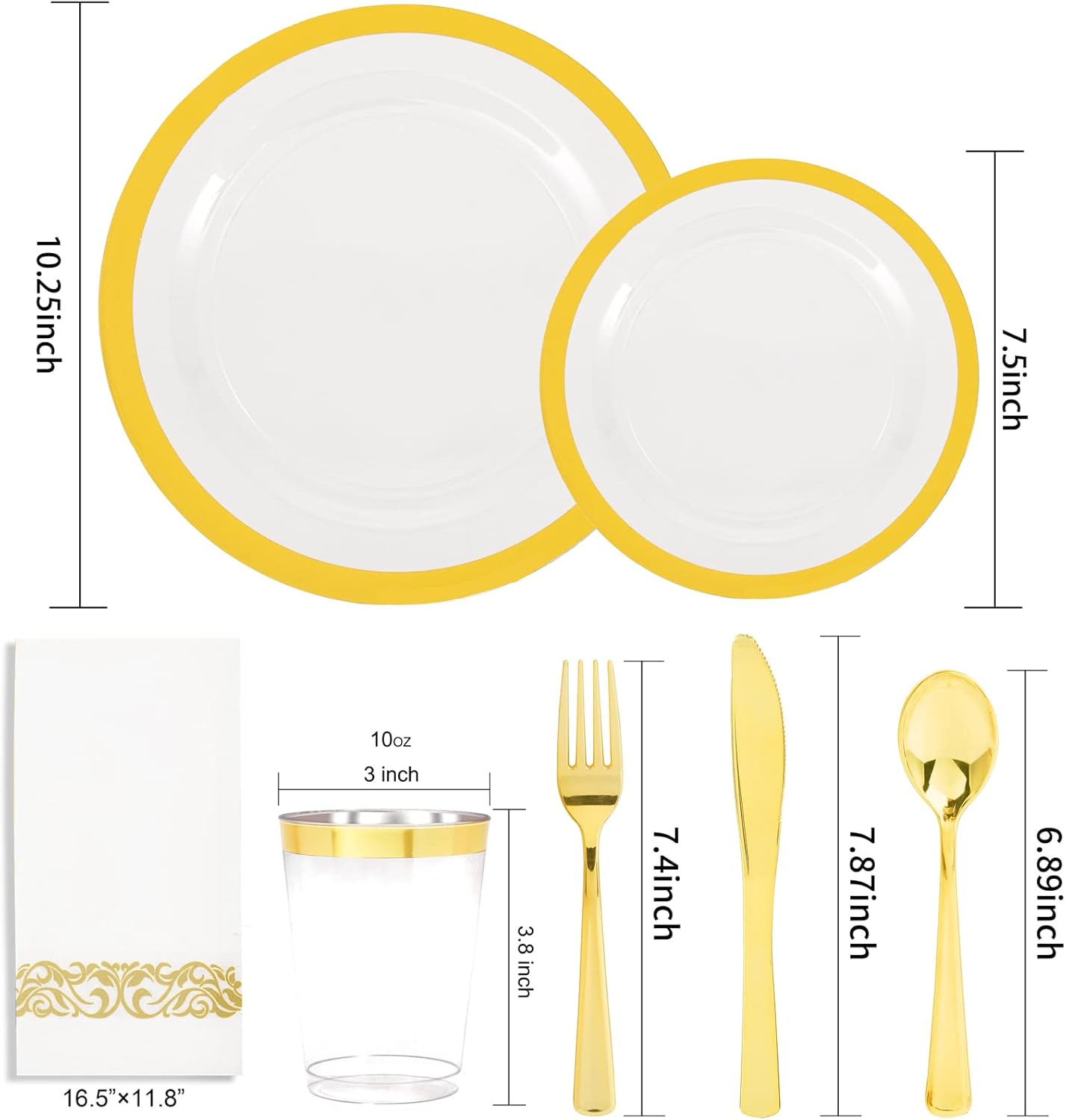 YOUBET 210PCS Thanksgiving Plastic Plates - Heavy Duty Clear Gold Disposable Plates Includes 30 Dinner Plate, 30 Dessert Plate, 30 Gold Cups, 30 Napkins for Thanksgiving Party & Wedding