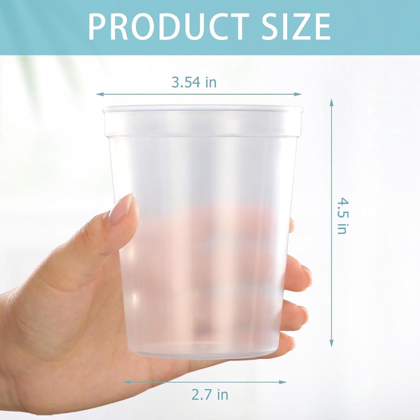 Yungyan 200 Pack 16oz Stadium Cups Reusable Plastic Cups Blank Drink Tumblers for Parties, Events, DIY Projects, 4.5 x 3.54 x 2.72 Inch (Clear)