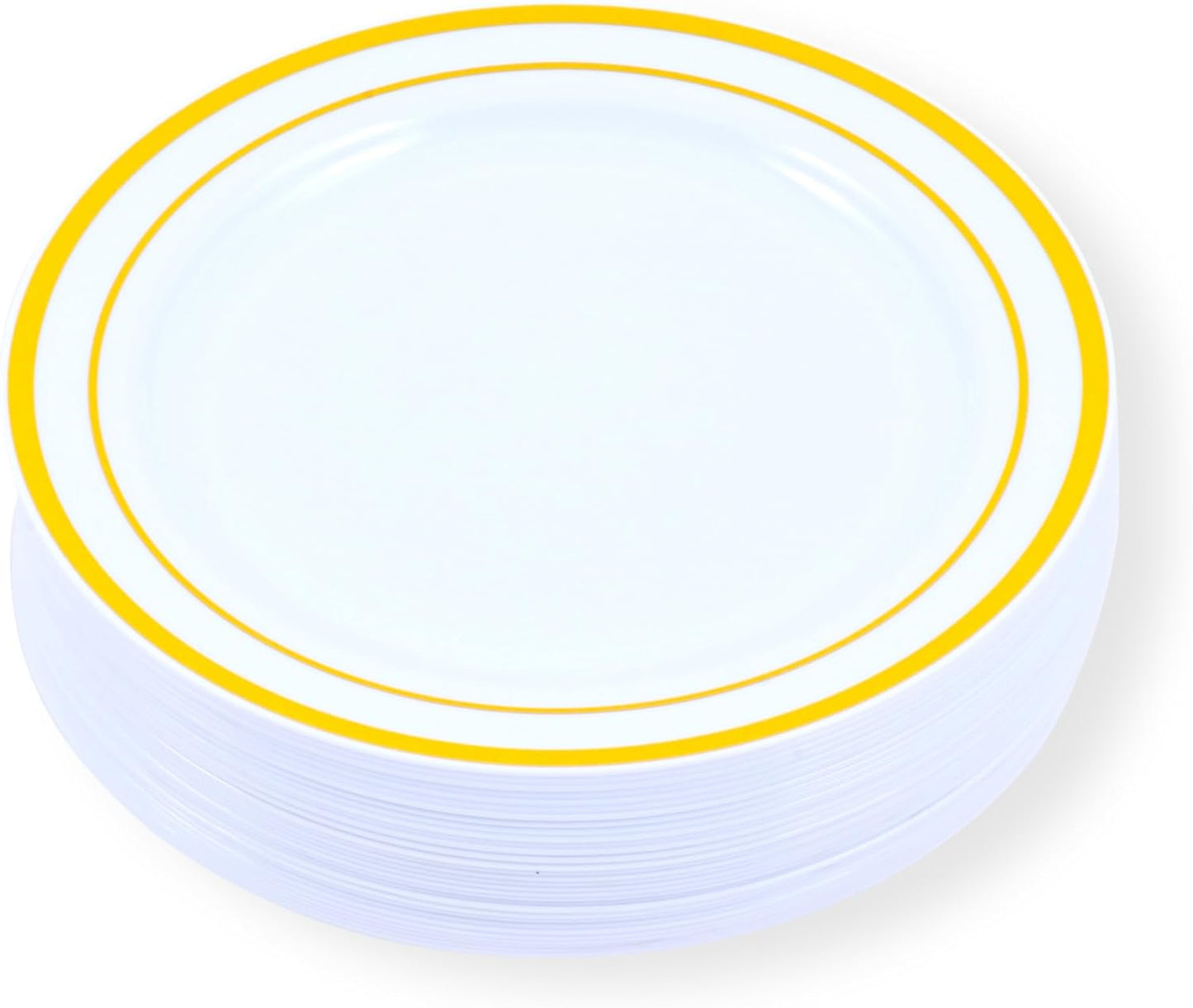 120-Piece Salad Plastic Plates Set - Premium Disposable Plates for Party, Wedding - White with Gold Rim