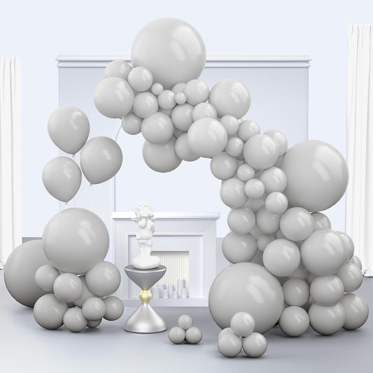 Gray Balloons, 150 pcs Different Sizes Pack of 18 Inch 12 Inch 10 Inch 5 Inch Matte Gray Latex Balloons for Balloon Garland Balloon Arch as Birthday Party Wedding Decorations