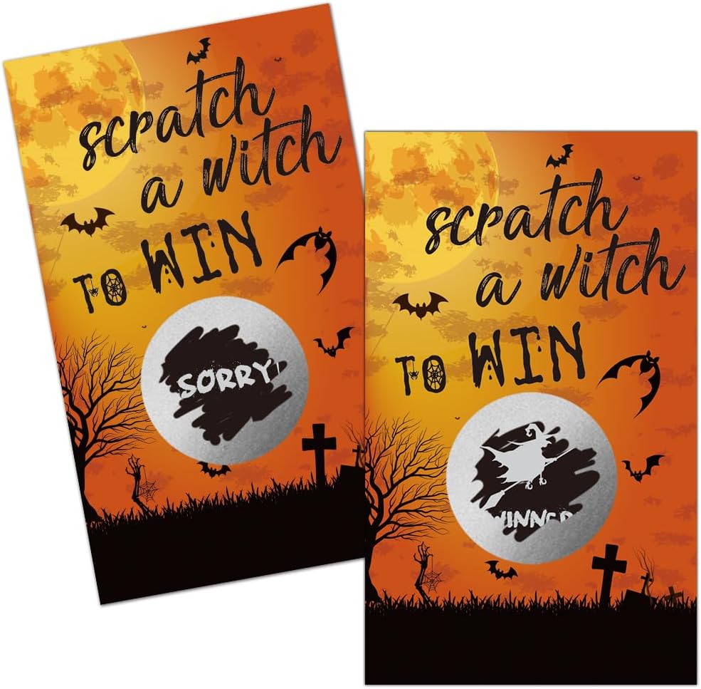 Haizct 50 Pack Halloween Theme Scratch off Game, Spider Witch Bat Halloween Scratch Card for Baby Shower Halloween Party Game Lottery Games Group Games Family Activity, Bridal Shower Activity and Idea