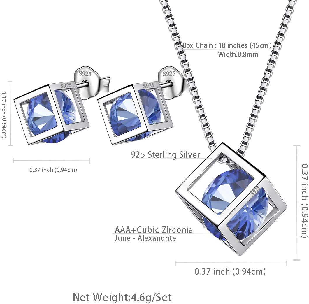 Aurora Tears Birthstone Necklace/Earring 925 Sterling Silver Women Cross/3D Cube/Cresent Moon Birth Stone Jewelry Mens Birthday Gift Anniversary Present