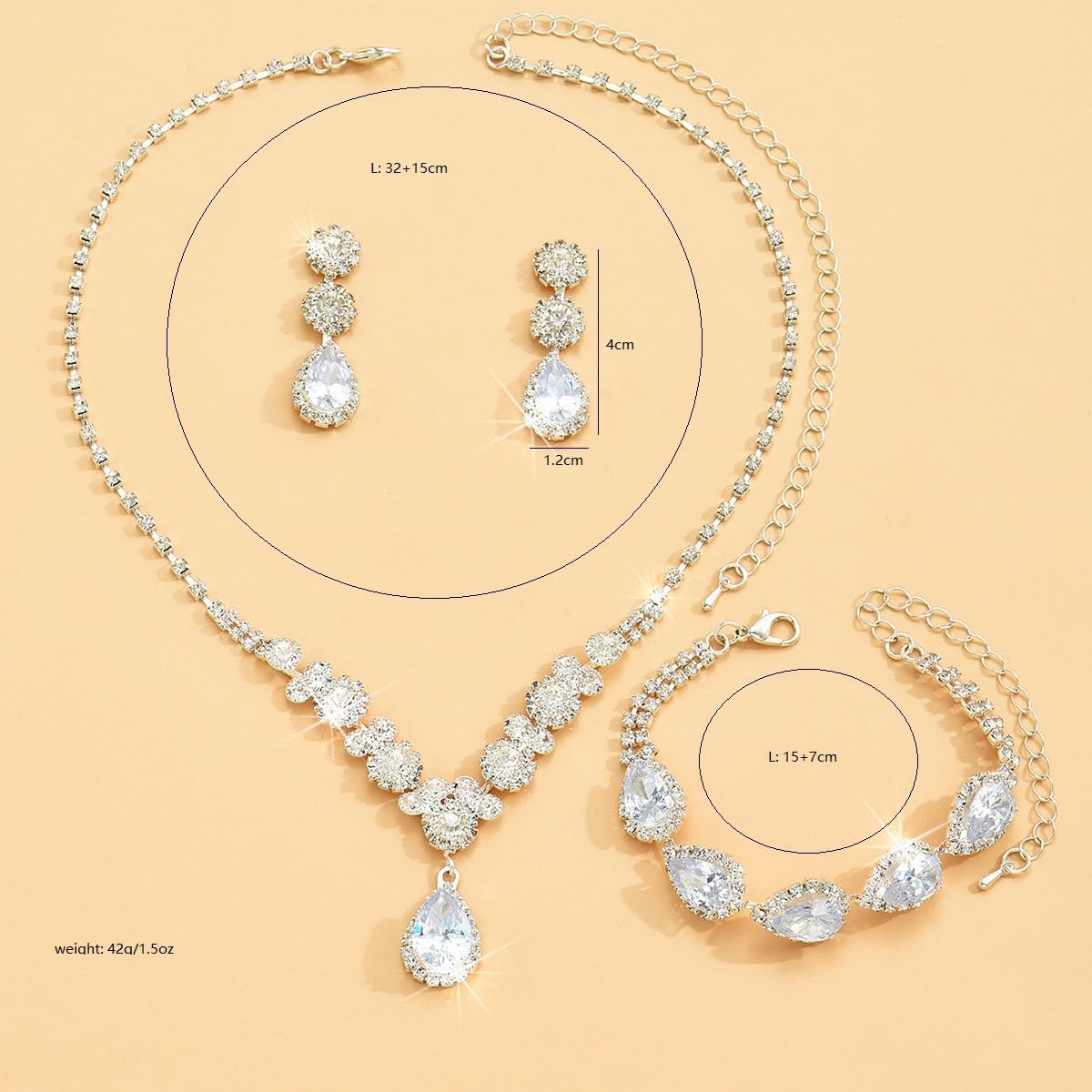 Silver/Gold Rhinestone Crystal Wedding Bridal Bridesmaids Earrings Bracelet Set for Women Brides Bridesmaids Crystal Rhinestone Bracelet Earrings Set for Wedding Bridal Prom Pageant