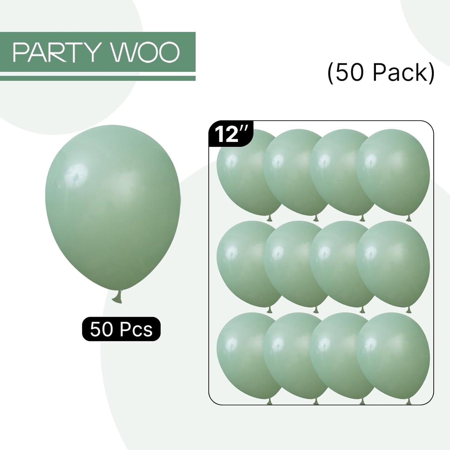 PartyWoo Sage Green Balloons 50 pcs 12 Inch Matte Dusty Olive Boho Green Eucalyptus Latex Helium Balloons for Wedding Baby Shower Gender Reveal Birthday Graduation Safari Party Decorations Green-F03
