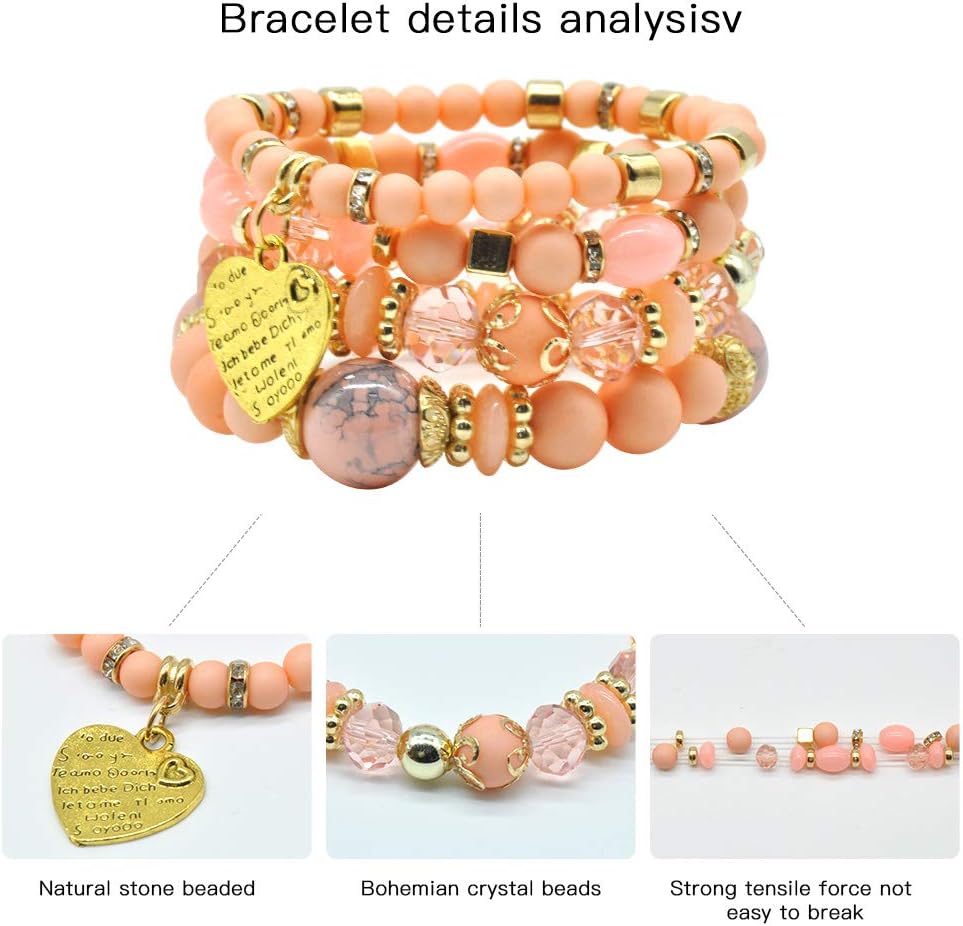 Bohemian Bracelet Sets for Women - 6 Sets Stackable Stretch Bracelets Multi-color Boho Jewelry for Women Hippie Bracelets Dainty Jewelry