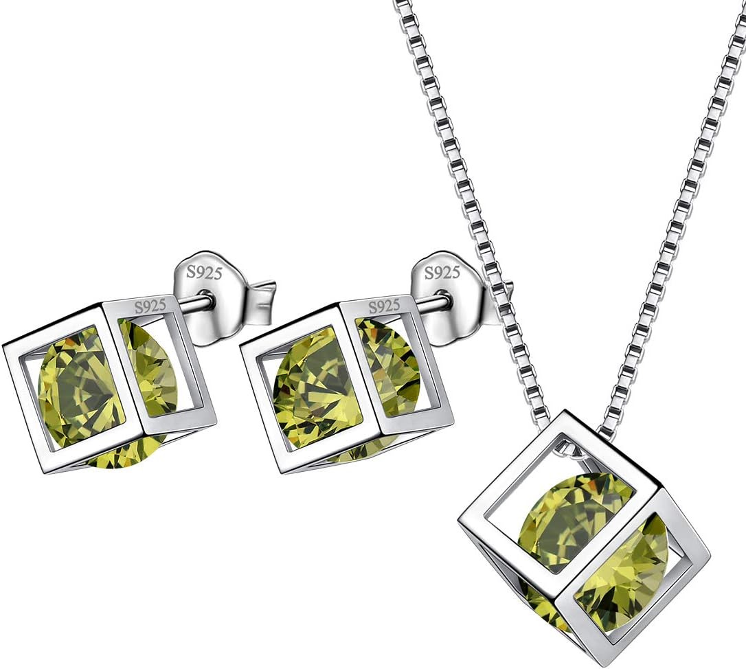 Aurora Tears Birthstone Necklace/Earring 925 Sterling Silver Women Cross/3D Cube/Cresent Moon Birth Stone Jewelry Mens Birthday Gift Anniversary Present