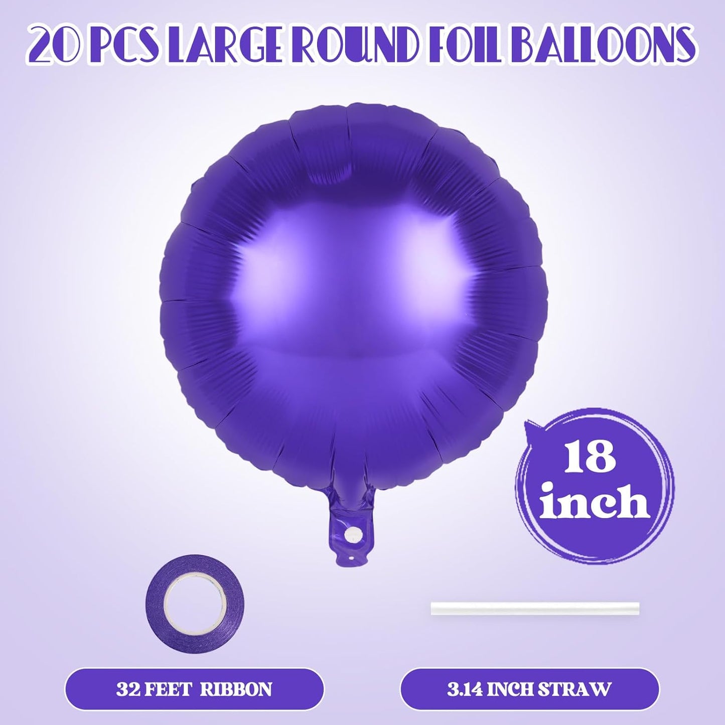 20 Pcs Purple Round Shaped Balloons,18 Inch Round Foil Balloon,Giant Round Mylar Balloon Helium Balloons for Birthday Party Baby Shower Wedding Decorations (Purple)