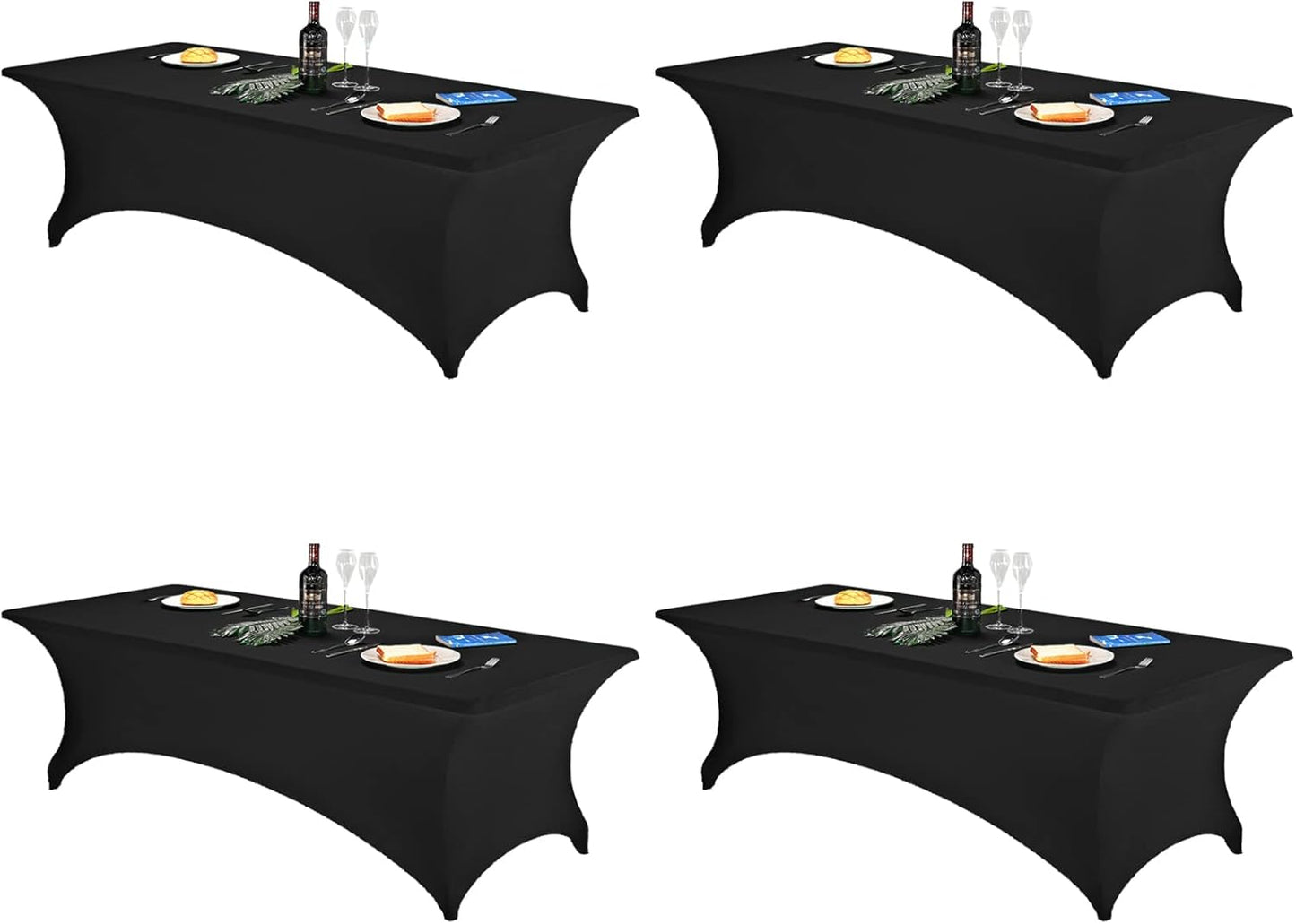 FORLIFE 4Pack Spandex Table Covers，Fitted Tablecloth for Rectangular Tables, Stretch Patio Table Covers, Universal Spandex Table Cover for Wedding, Banquet, Party (8ft, Black)