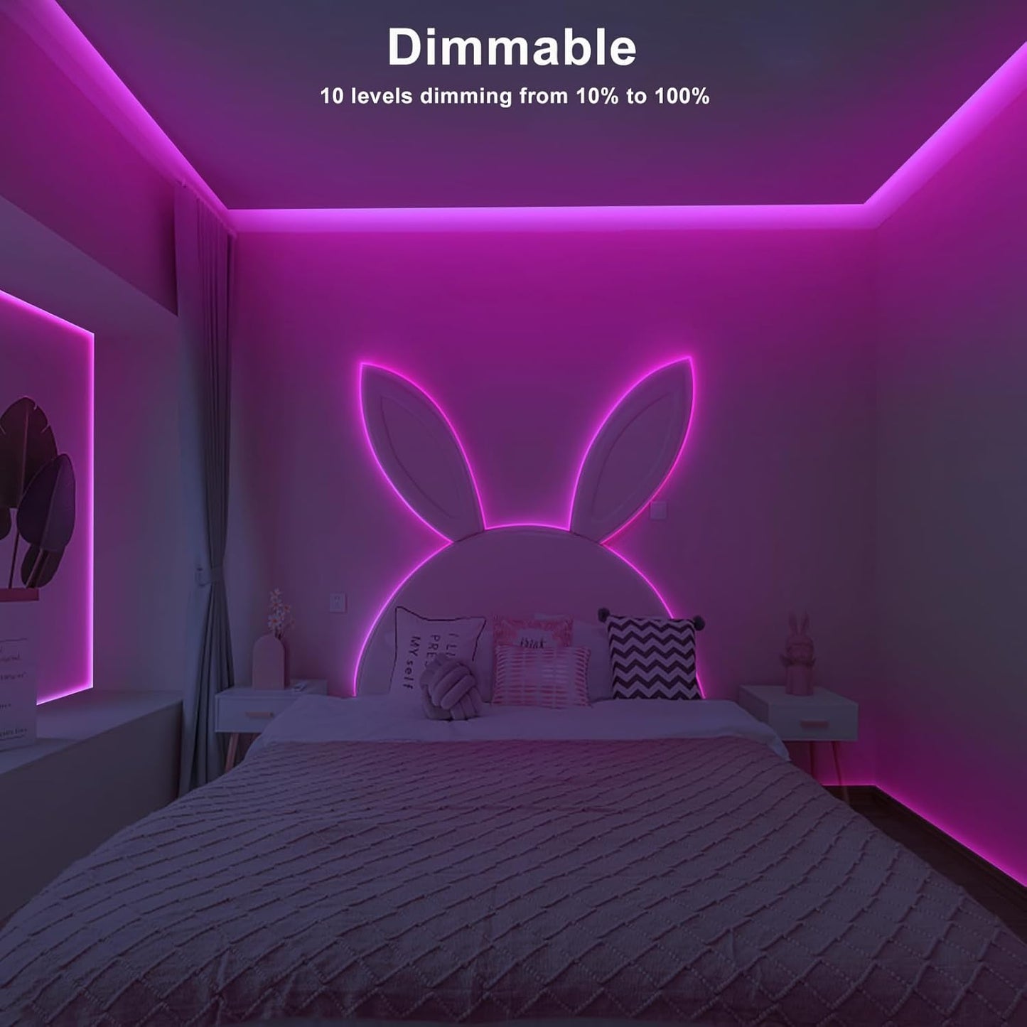 16.4ft Pink COB Led Strip Lights with RF Remote, Dimmable Bright Adhesive Indoor Led COB Light Strip for Cabinet, Painting, Room, Bed