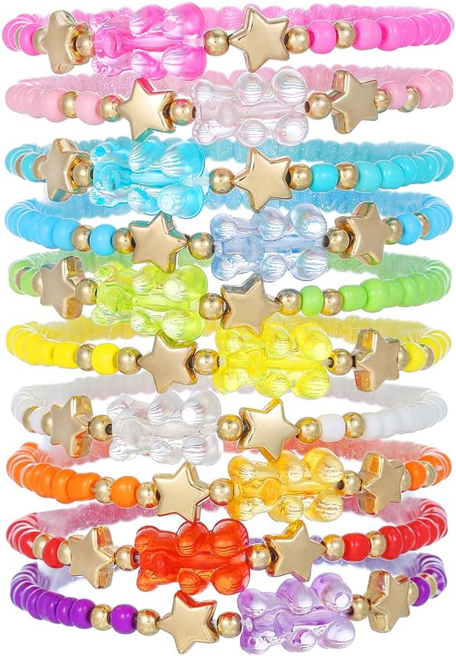 Friendship Bracelets Boho Stackable Bracelets for Women Surfer Heishi Clay Bead Bracelets Stretch Preppy Bracelets Colorful Boho Bracelets for Women