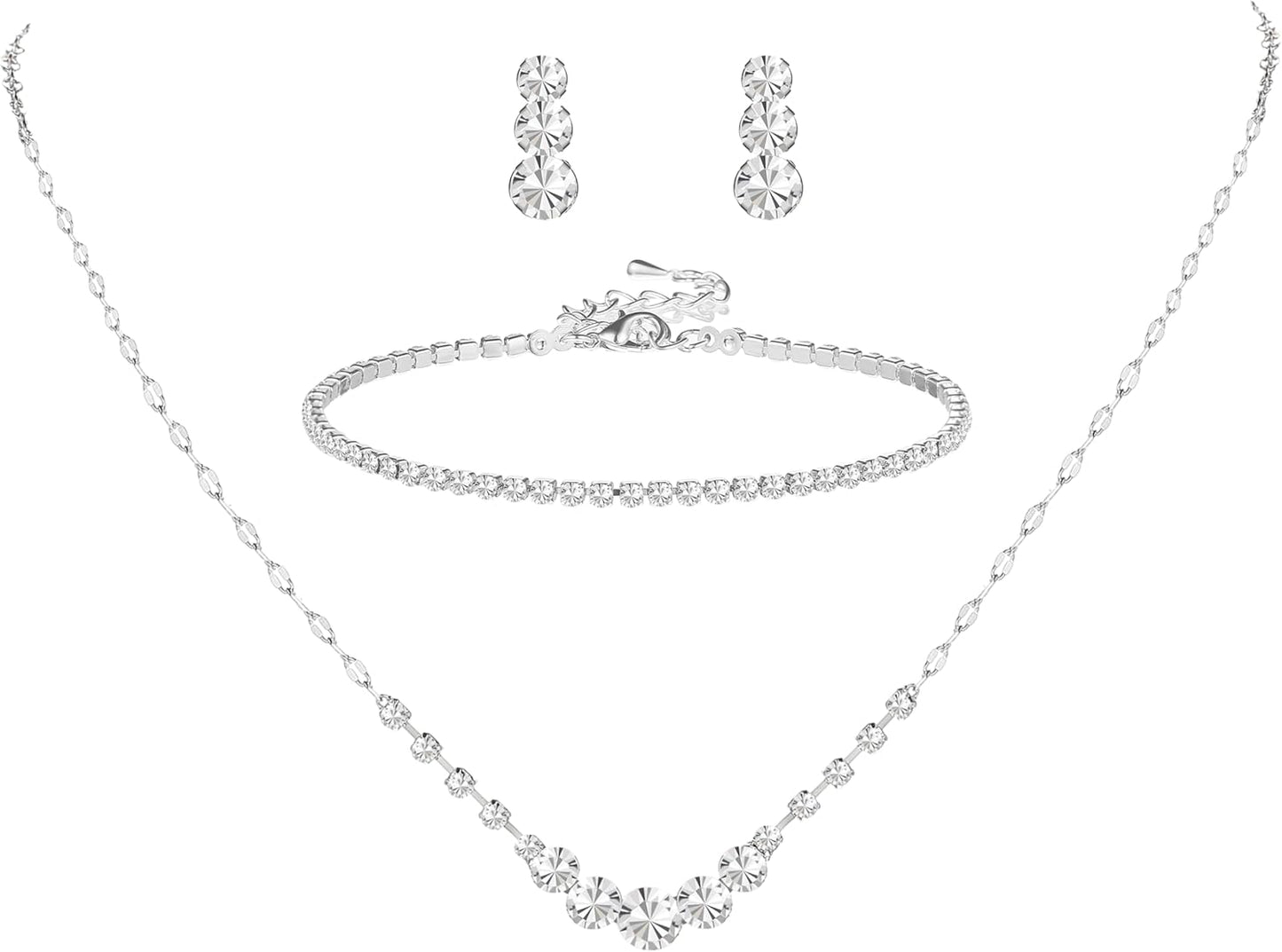 Silver/Gold Rhinestone Crystal Wedding Bridal Bridesmaids Earrings Bracelet Set for Women Brides Bridesmaids Crystal Rhinestone Bracelet Earrings Set for Wedding Bridal Prom Pageant