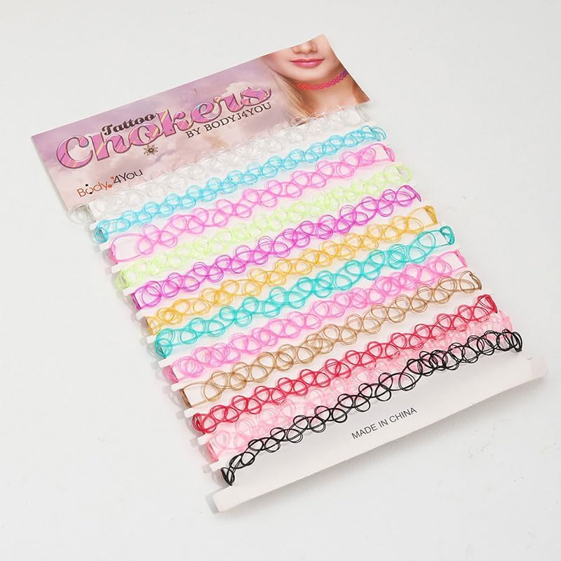 BodyJ4You 24PC Tattoo Choker Necklace - 90s Choker Necklaces Y2K Fashion Trendy Vintage - Daisy Flower Charm Colorful Rainbow Black Goth Pendant - Stretchy Elastic Necklace Summer Gift Set