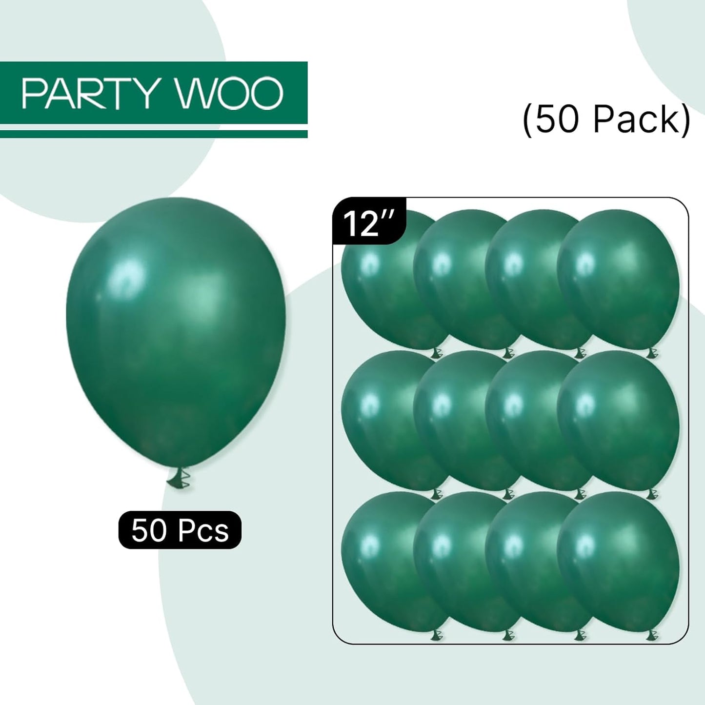 PartyWoo Dark Green Balloons 50 pcs 12 Inch Pearl Hunter Emerald Forest Green Balloons for Baby Shower Graduation Christmas Jungle Safari Birthday Party Decorations Green-Z01