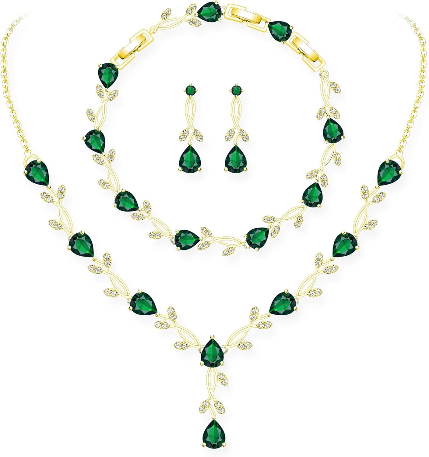 GZWHD Wedding Jewelry Sets for Bride Bridesmaid Women Cubic Zirconia Necklace Earrings Bracelet Set Gift for Mother Friend Wife Daughter Sister Party Prom Jewelry