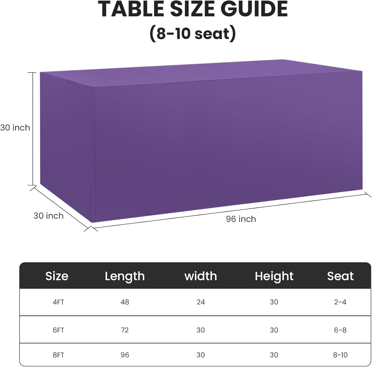 Ascoza 2 Pack Fitted Tablecloth for 8 Foot Rectangle 96 x 30 Inch Purple Table Covers Water Resistant Polyester Cloth for Folding, Parties,Display, Trade Show (Purple)
