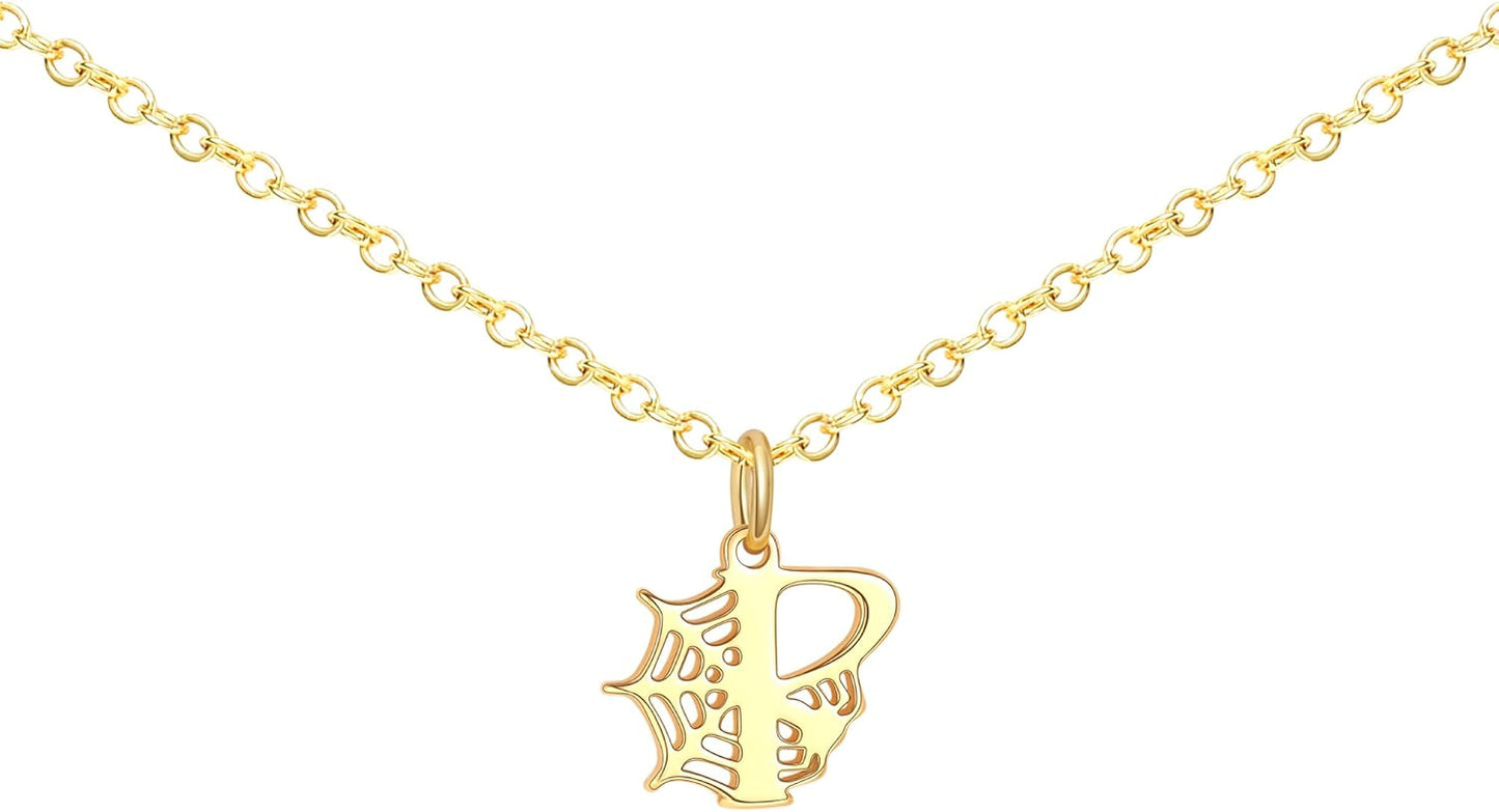Halloween Necklace Halloween Gifts for Women Initial Necklace with Spider Web for Teen Girl Adjustable Dainty Gold Letter Necklaces for Her Girlfriend Daughter Halloweens Birthday Gift Basket Jewelry Decorations