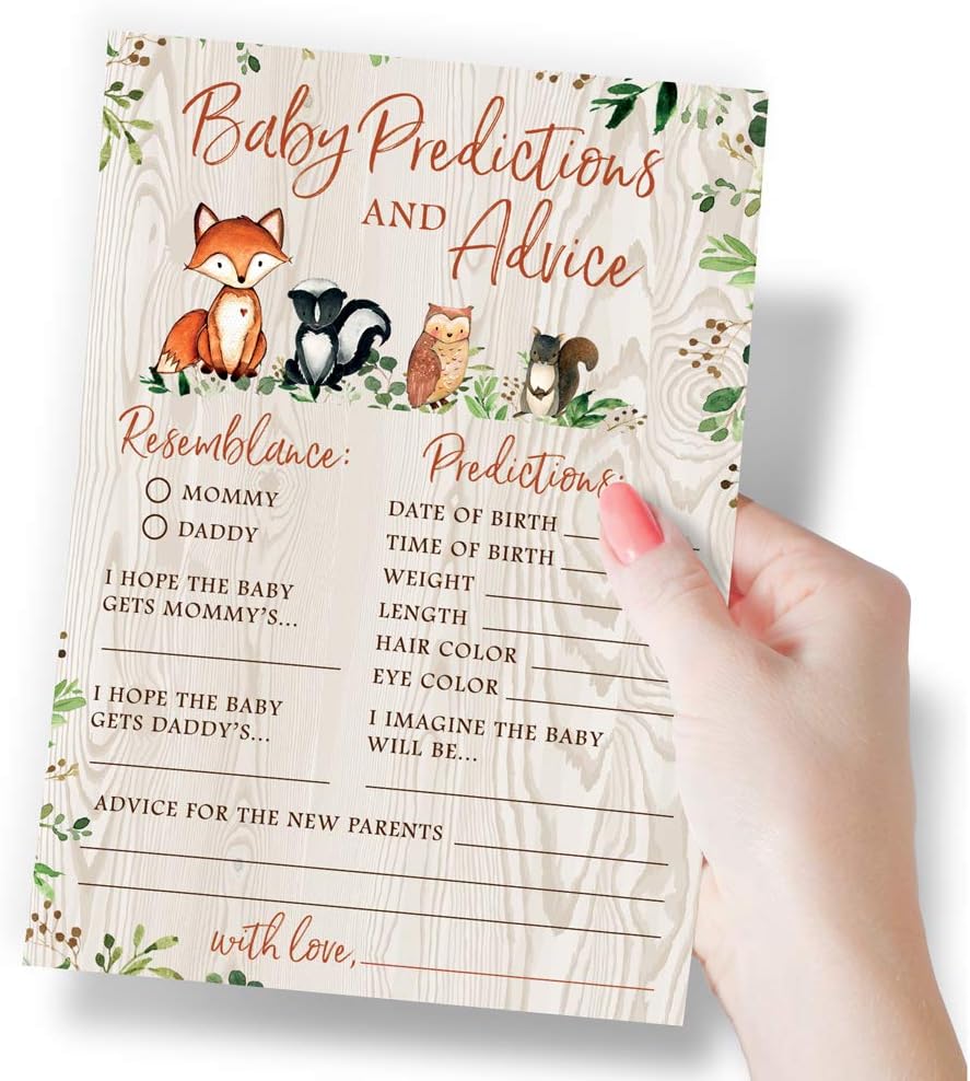 Printed Party Woodland Baby Shower Game Set – 5 Fun Games & Activities for Boy or Girl, Woodland Forest Animals Theme, 50 Guests