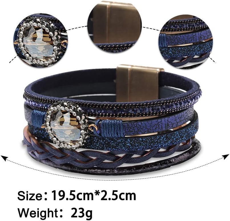 Fesciory Leopard Bracelet for Women, Boho Leather Wrap Multi-Layer Pearl Crystal Bracelet Bangle Jewelry