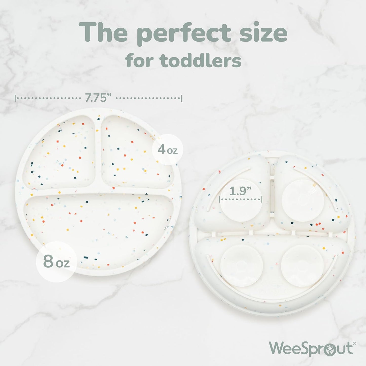 WeeSprout Suction Plates for Babies With Lids & Toddlers - 100% Silicone, Dinnerware Stays Put, Divided Design for Picky Eaters, Microwave & Dishwasher Friendly, 3 Pack