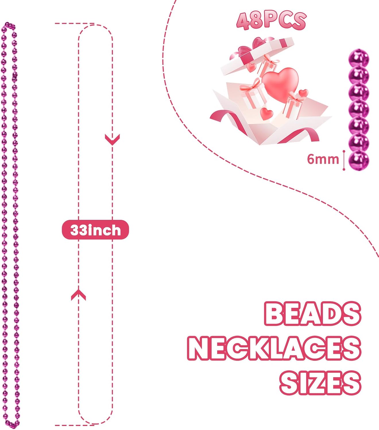 48 Pack Mardi Gras Beads Necklaces, 33 Inch Plastic Beads for Party Favors, Festival Decorations, Parade Throws, Christmas, St. Patrick's Day Celebrations