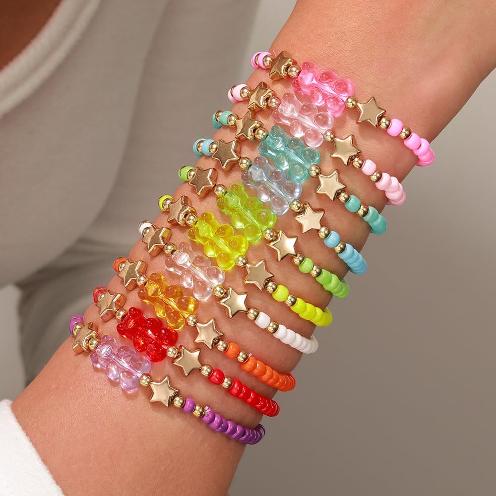 Friendship Bracelets Boho Stackable Bracelets for Women Surfer Heishi Clay Bead Bracelets Stretch Preppy Bracelets Colorful Boho Bracelets for Women