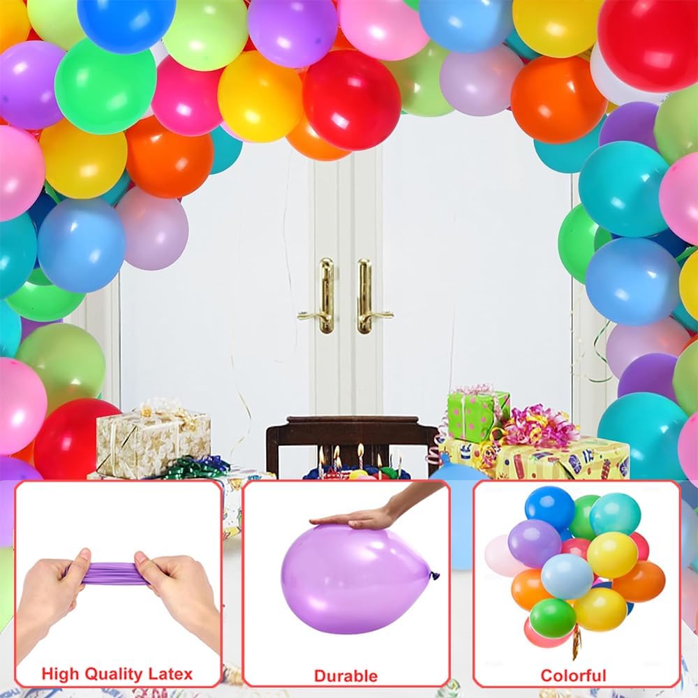 500 Pcs Balloons Assorted Color, 10 Inch - 12 Rainbow Color Latex Party Balloons for Birthday Baby Shower Wedding Party Supplies Arch Garland (Multicolor, 500 pcs)