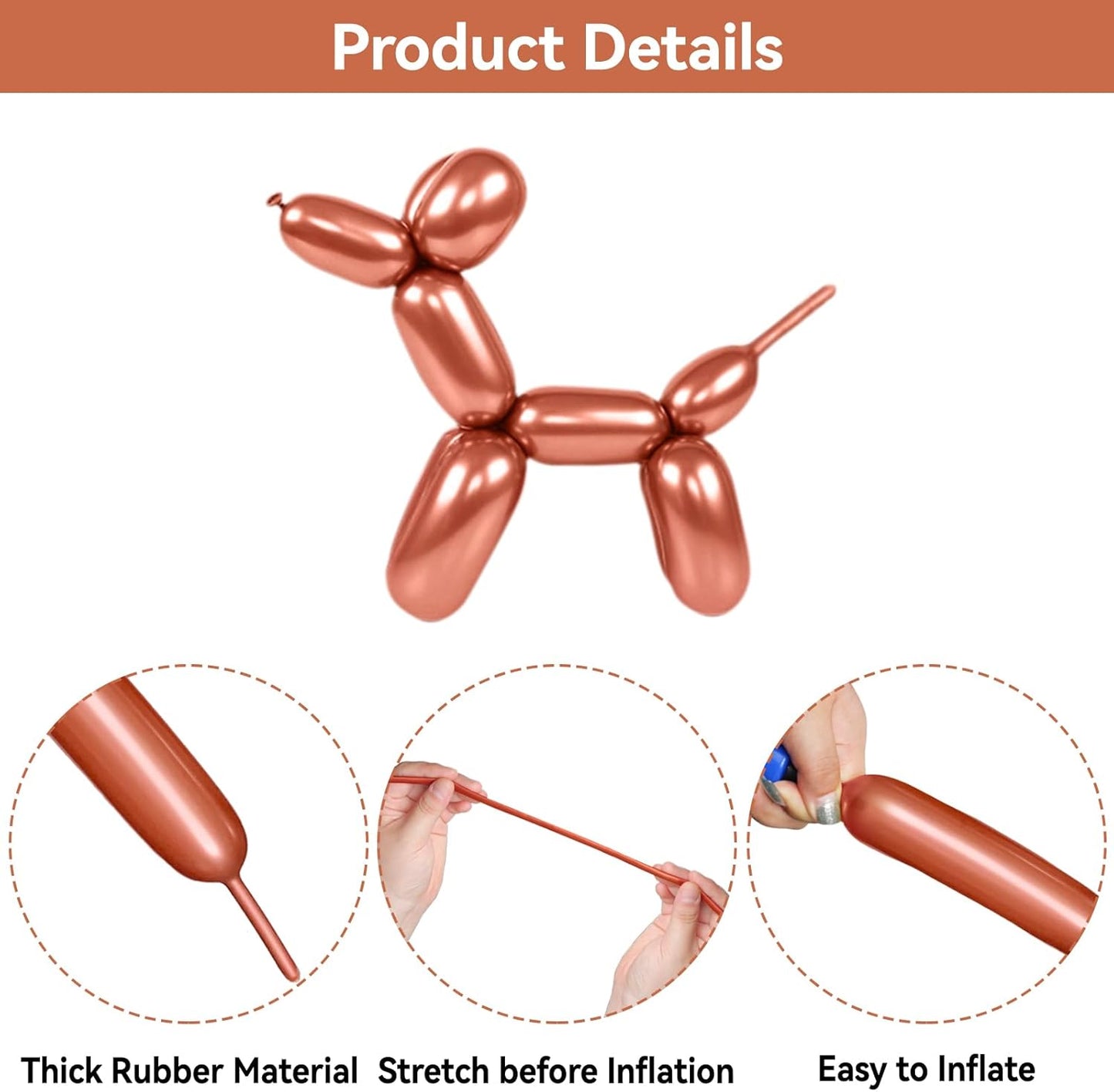 Metallic Rose Gold Long Balloons Premium 260 Twisting Animals Magic Balloons for Birthday Kids Wedding Party Supply 100pcs