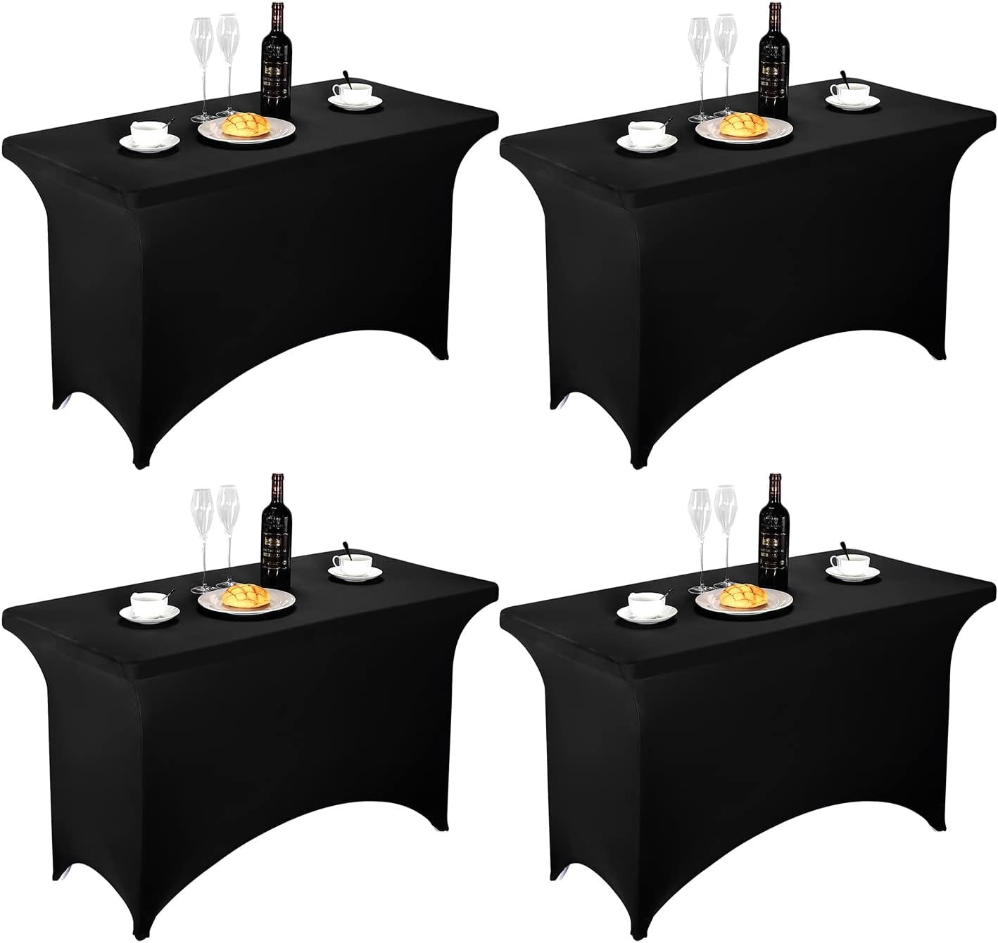 FORLIFE 4Pack Spandex Table Covers，Fitted Tablecloth for Rectangular Tables, Stretch Patio Table Covers, Universal Spandex Table Cover for Wedding, Banquet, Party (4ft, Black)