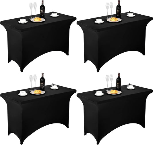 FORLIFE 4Pack Spandex Table Covers，Fitted Tablecloth for Rectangular Tables, Stretch Patio Table Covers, Universal Spandex Table Cover for Wedding, Banquet, Party (4ft, Black)