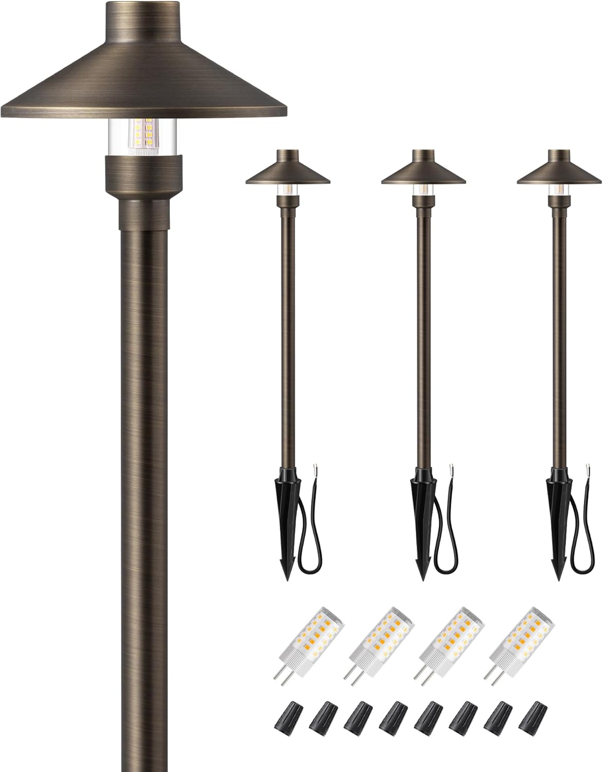 EDISHINE Solid Brass Low Voltage Pathway Lights Wired, 22" Tall Outdoor Landscape Path Light Heavy Duty, G4 Bulb Included, 12V LED Landscape Lighting, Bronze Waterproof for Garden Yard Walkway, 4 Pack