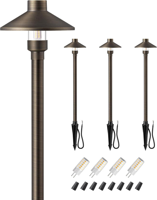 EDISHINE Solid Brass Low Voltage Pathway Lights Wired, 22" Tall Outdoor Landscape Path Light Heavy Duty, G4 Bulb Included, 12V LED Landscape Lighting, Bronze Waterproof for Garden Yard Walkway, 4 Pack