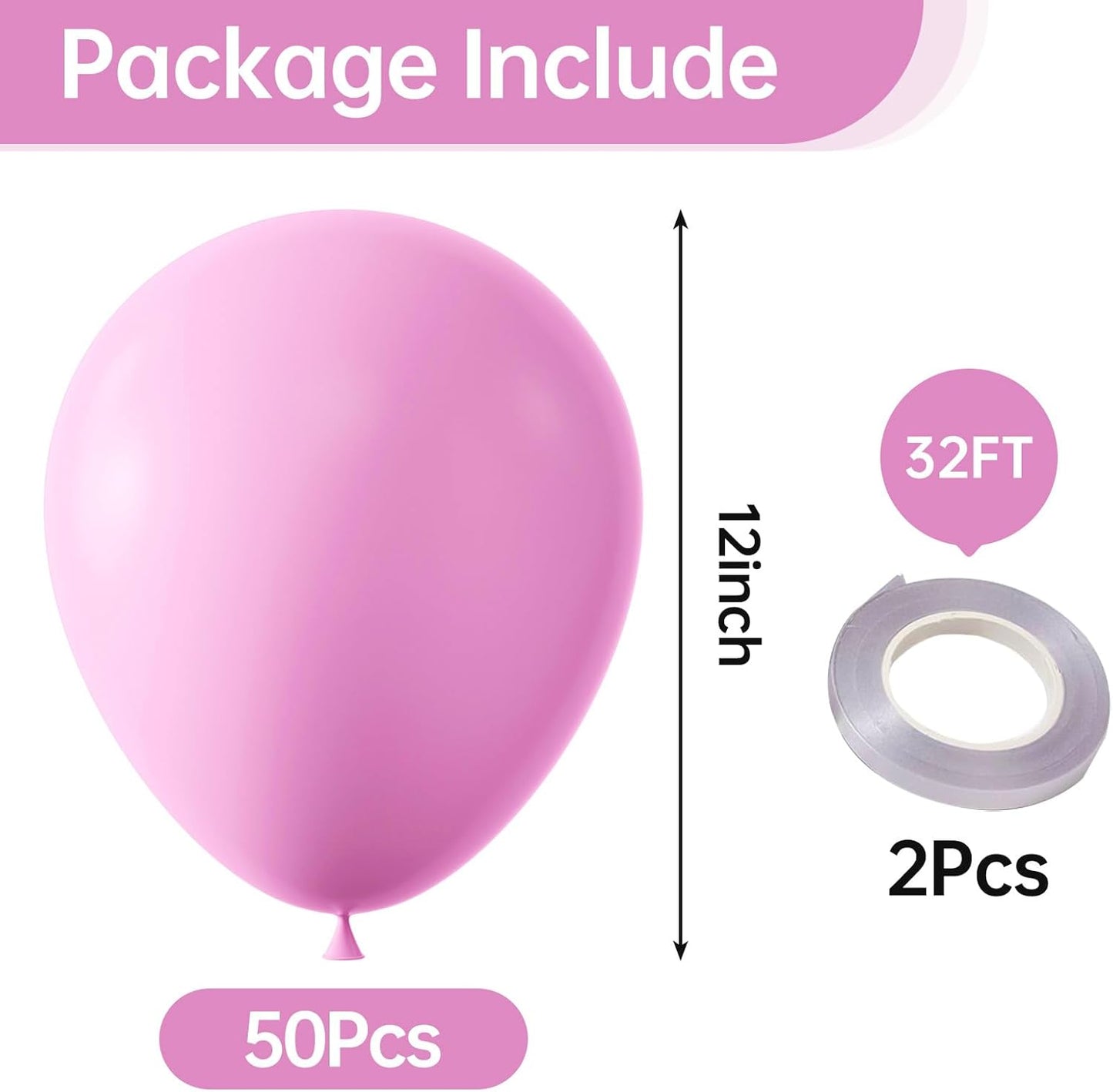 KALOR 12 Inch Dark Pink Balloons, 50 Pcs Latex Helium Balloons for Kid's Birthday Party, Baby Shower, Wedding, Graduate Party Decorations