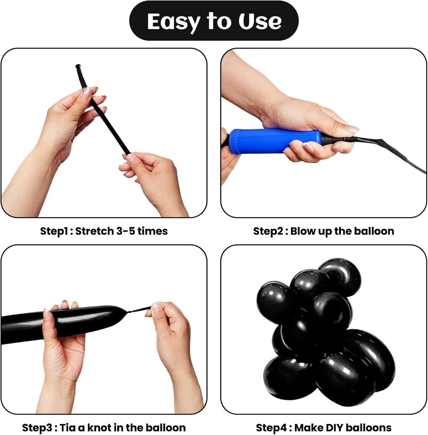 KAWKALSH 260 Black Long Balloons for Balloon Garland Thickening Skinny Latex Twisting Animals Modeling Christmas Birthday Wedding Party Festival Decorations 100pcs