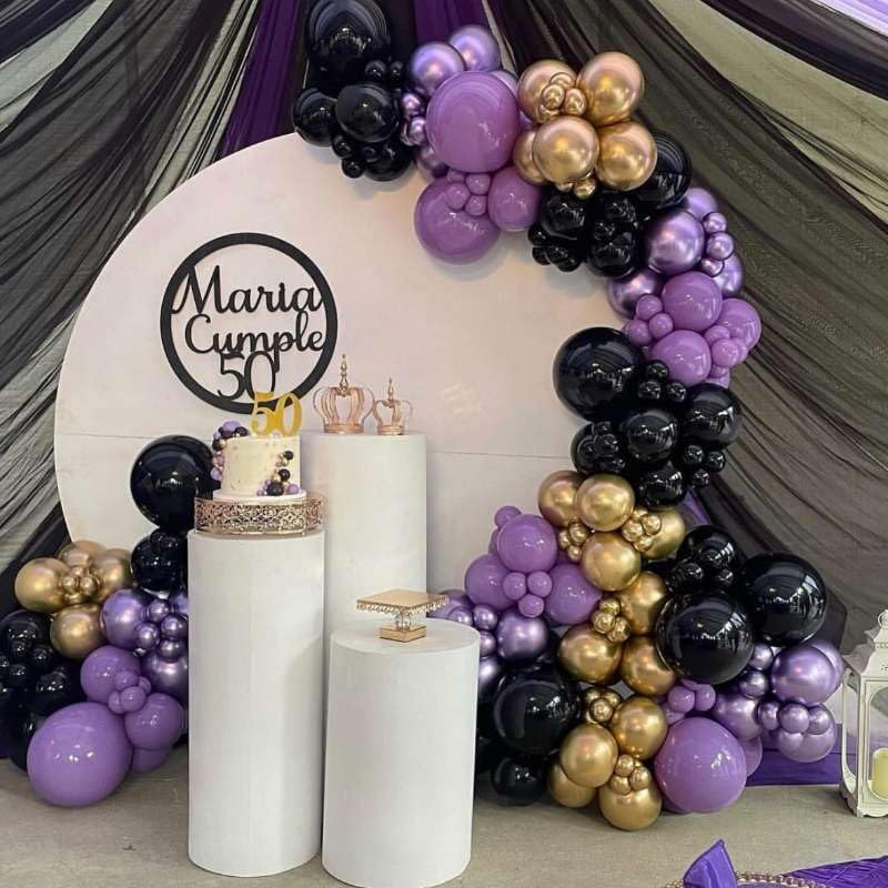 Purple and Black Balloon Arch Kit, 140Pcs Black Purple Metallic Silver and Confetti Balloon Garland kit, 22 18 12 10 5 Inch Different Size Balloons for Halloween Birthday Party Decorations
