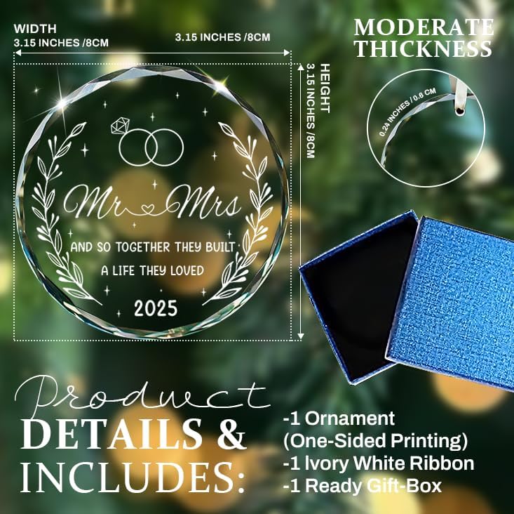 First Christmas Married Ornament 2025 - Mr and Mrs Sign Wedding Gifts for Couples, Newlyweds - Bridal Shower Present, Bride to Be Just Married Decoration