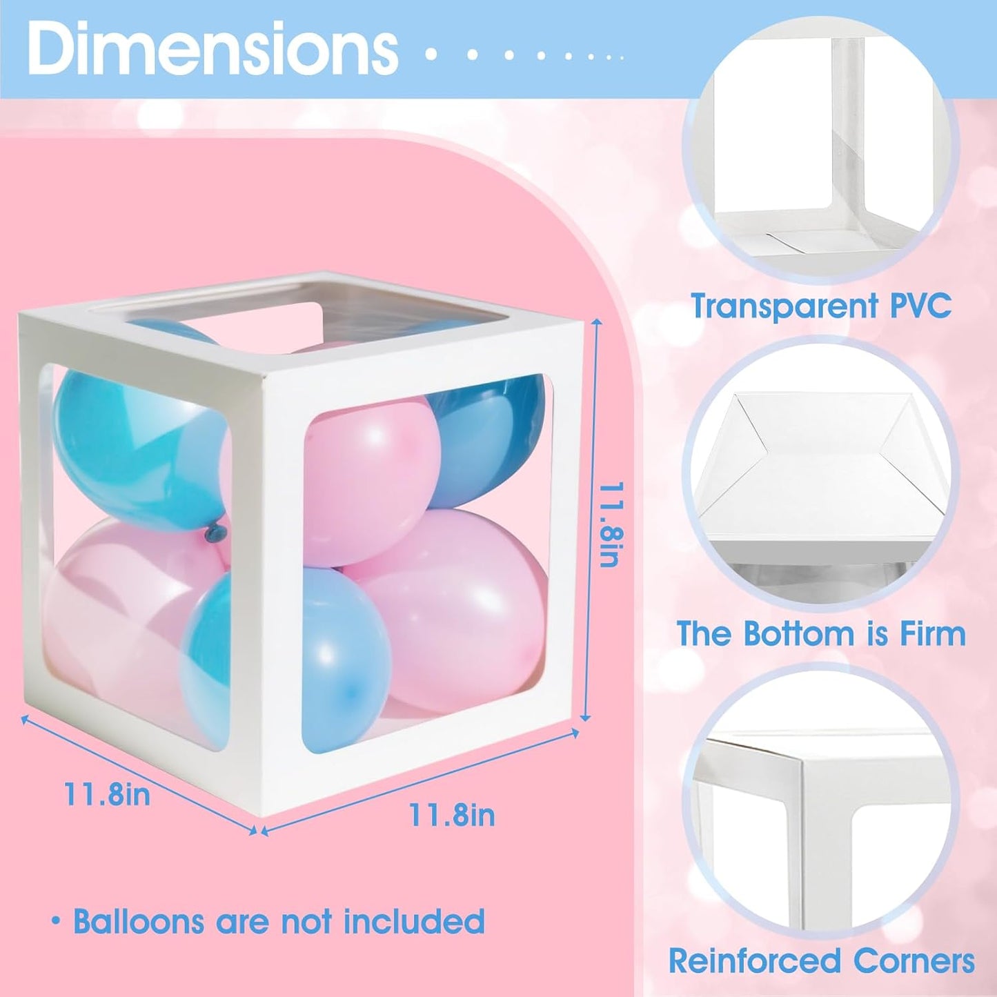 Ledido Baby Boxes with Letters for Baby Shower Decorations with 38 Balloons, 4 pcs Clear Baby Balloon Boxes Blocks for Baby Shower Decor Boy Girl Gender Reveal Decorations Backdrop Party (White)