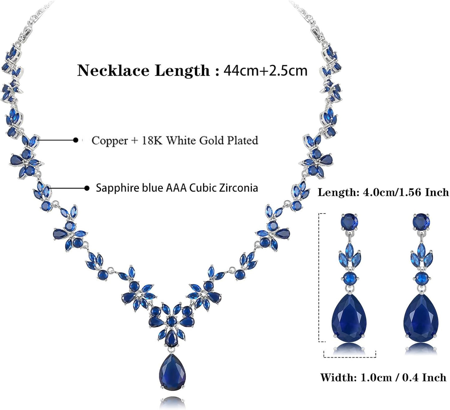 Hadskiss Jewelry Set for Women, Necklace Dangle Earrings Bracelet Set with White AAA Cubic Zirconia, Allergy Free Wedding Party Jewelry for Bridal Bridesmaid