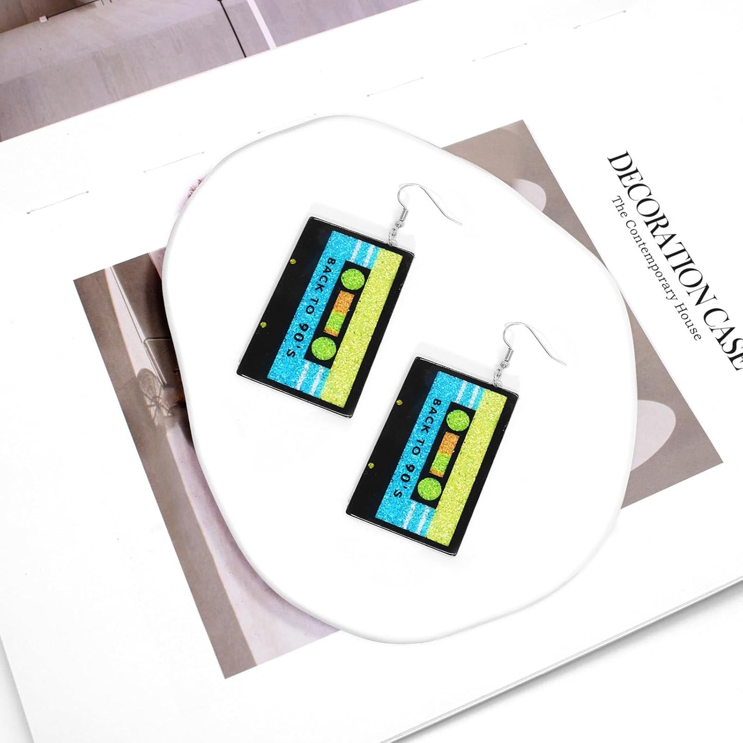 80s 90s Retro Cassette Tape Neon Earrings for Women Acrylic Radio Earring Set for 80s 90s Accessories Cosplay Party Jewelry Gifts