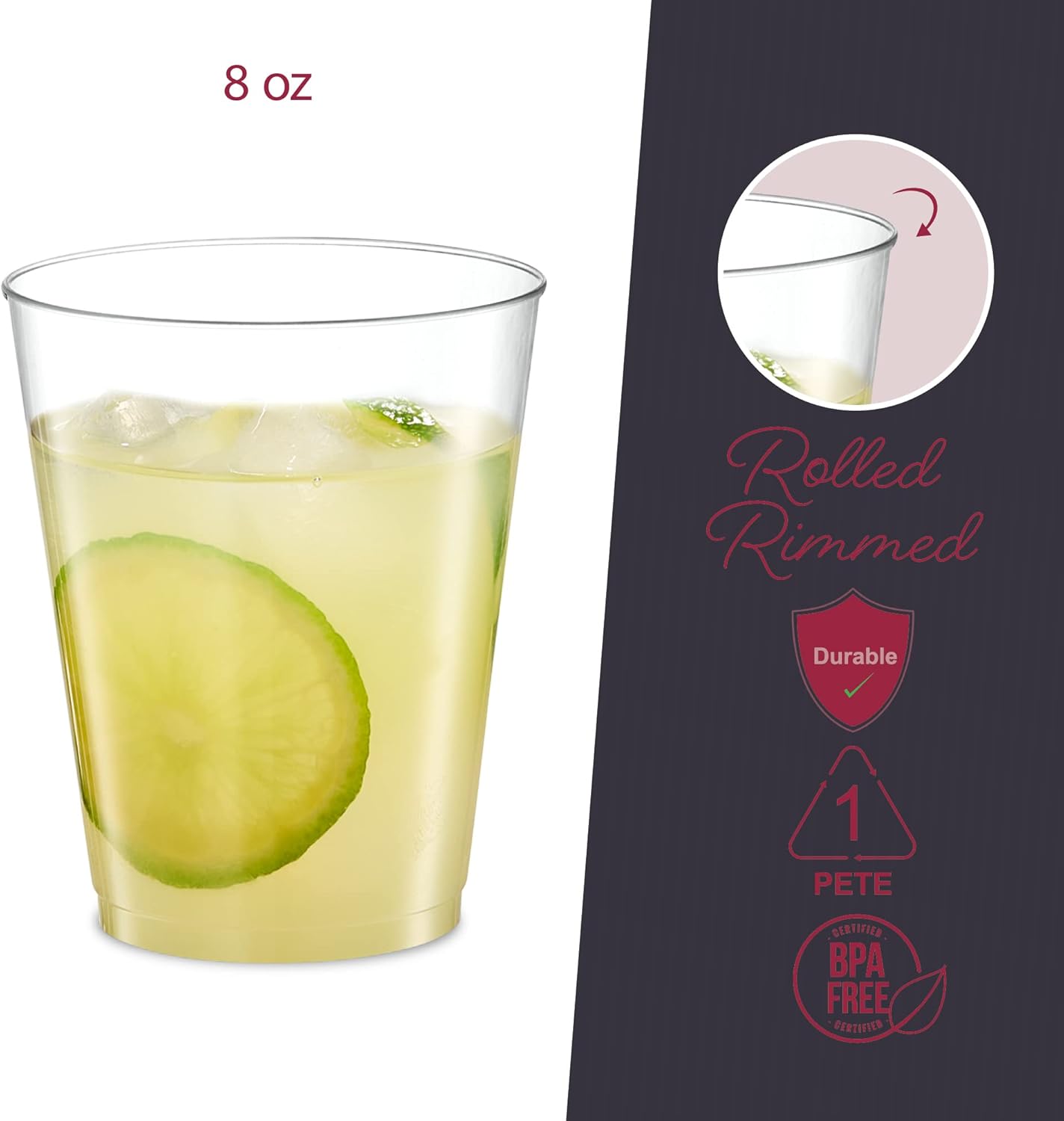 PLASTICPRO Disposable 8 oz Crystal Clear Plastic Tumblers for Party's & Weddings pack of 100