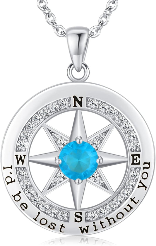 S925 Necklace Gift for Wife |Compass Jewelry |Women Anniversary |Sterling Silver |Girlfriend Birthday Gifts for Her Valentines |I'd be Lost without You |Jewel 18K Gold